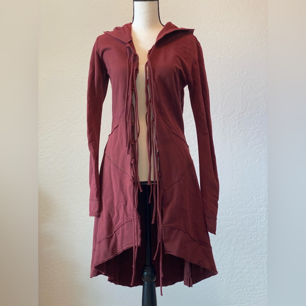 OOAK handmade burgundy high low long vest jacket Cosplay festival style